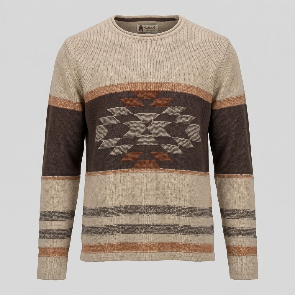 Outback Trading Co Sweater Womens L/XL Tan‎ Alta Southwestern Geometric Knit Top